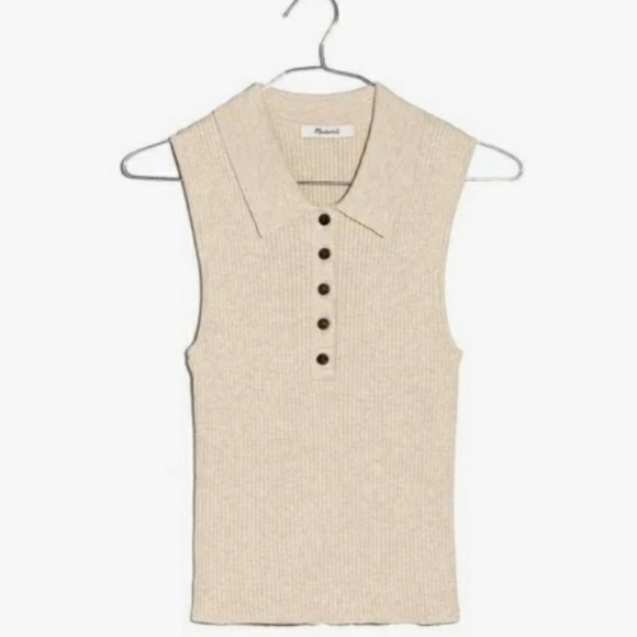 Madewell Owen Polo Sweater Tank Heather Sand Size M - Picture 3 of 8